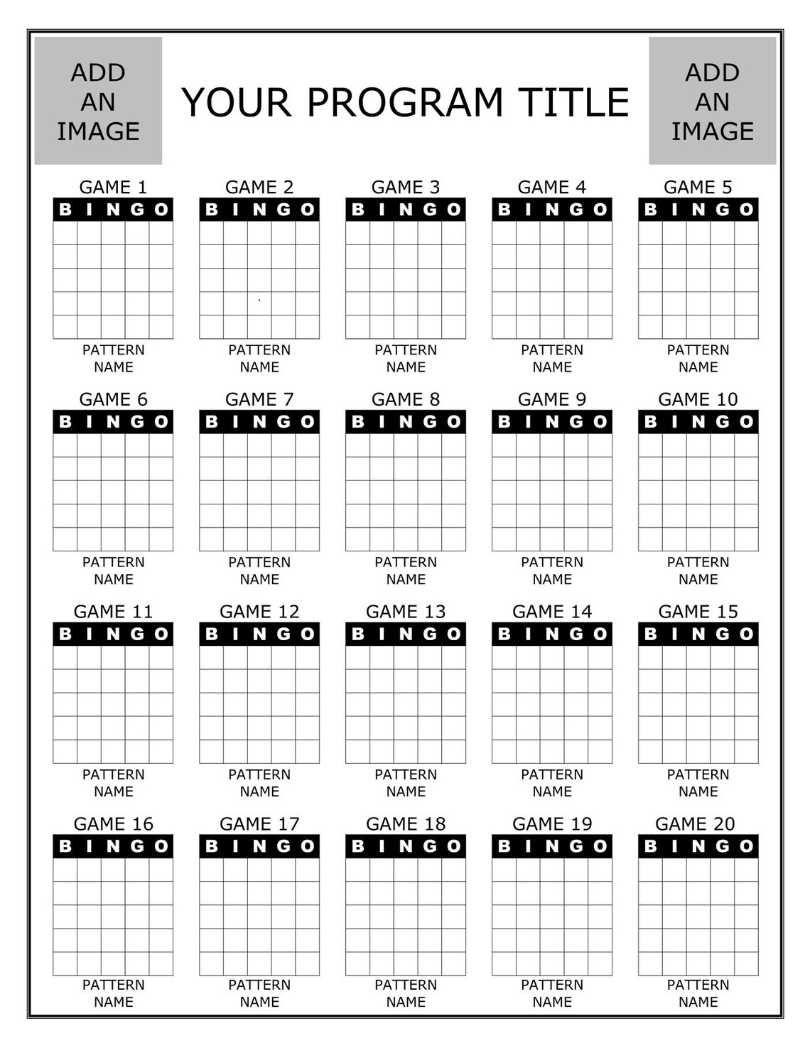 20 Game Editable Bingo Patterns, Create Your Own 20 Game Program Flyer ...