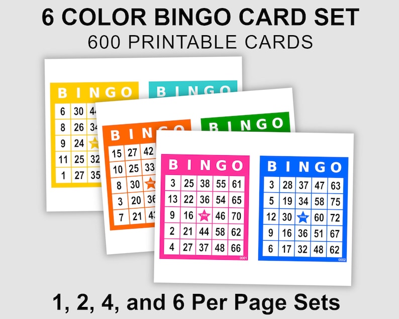 600 Bingo Cards Pdf Download, 1, 2, 4, and 6 per Page, Instant