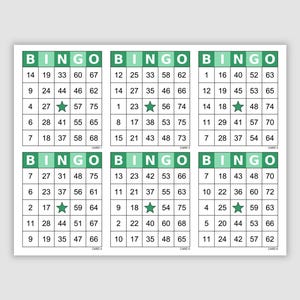 1200 Bingo Cards Pdf Download, 1, 2, 4, and 6 Per Page, Instant Printable Fun Party Game, Simple Colorful, Large Print Bingo, Green