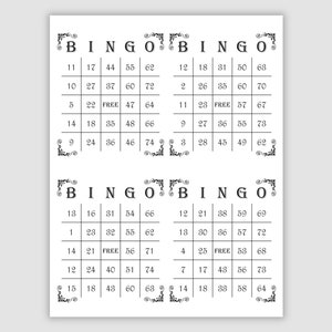 1000 Bingo Cards Pdf Download, 4 Per Page, Instant Printable Fun Party Game, Flourished