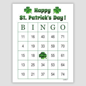 200 St. Patrick's Day Bingo Cards Pdf Download, 1, 2, and 4 Per Page, Instant Printable Fun Party Game, Clovers