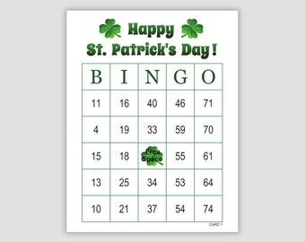 200 St. Patrick's Day Bingo Cards Pdf Download, 1, 2, and 4 Per Page, Instant Printable Fun Party Game, Clovers