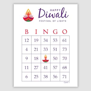 1000 Diwali Bingo Cards Pdf Download, 1 and 2 Per Page, Instant Printable Fun Party Game