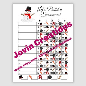 2 Snowman Bingo Boards Plus 1 Blank, 15 Line, 75 Call, Instant Printable Pdf Download