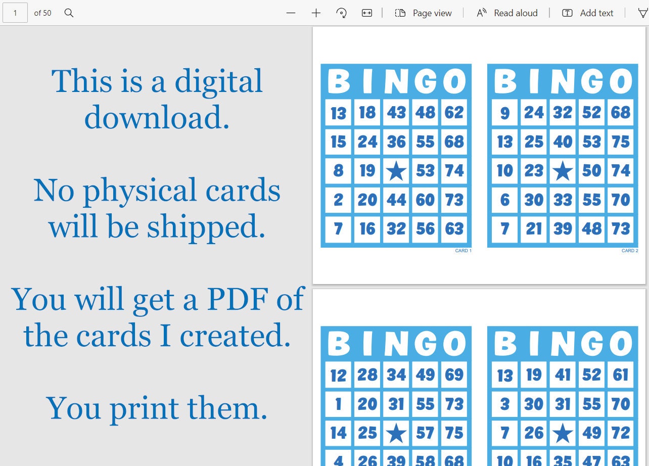 Bingo Cards 100 Cards 1 per Page Instant Pdf Download Blue - Etsy