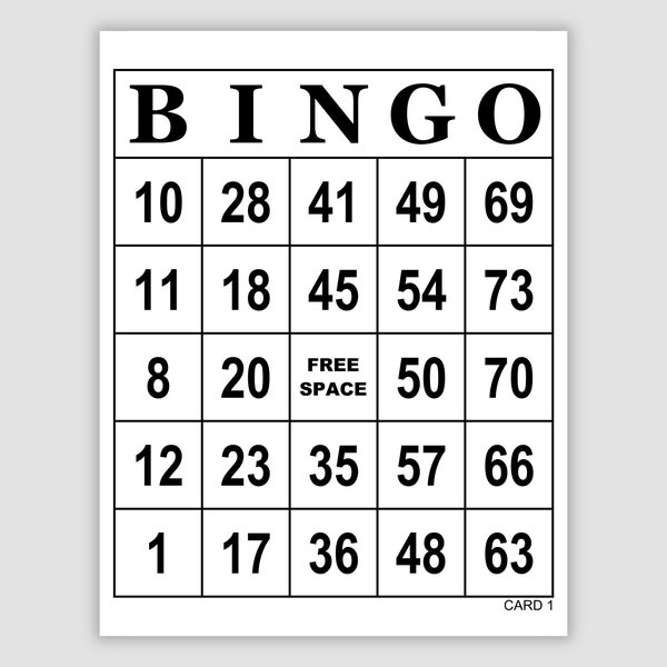 500 cartes de bingo imprimables Jumbo Pdf Télécharger, 1, 2, 4 et 6 par page, jeu de fête amusant, gros caractères simples noir et blanc