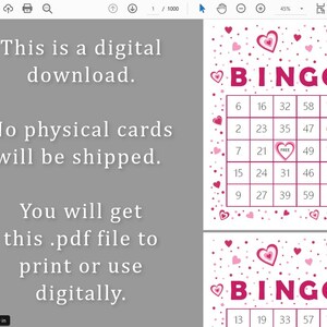 1000 Bingo Cards Pdf Download, 1 and 2 per Page, Instant Printable Fun ...