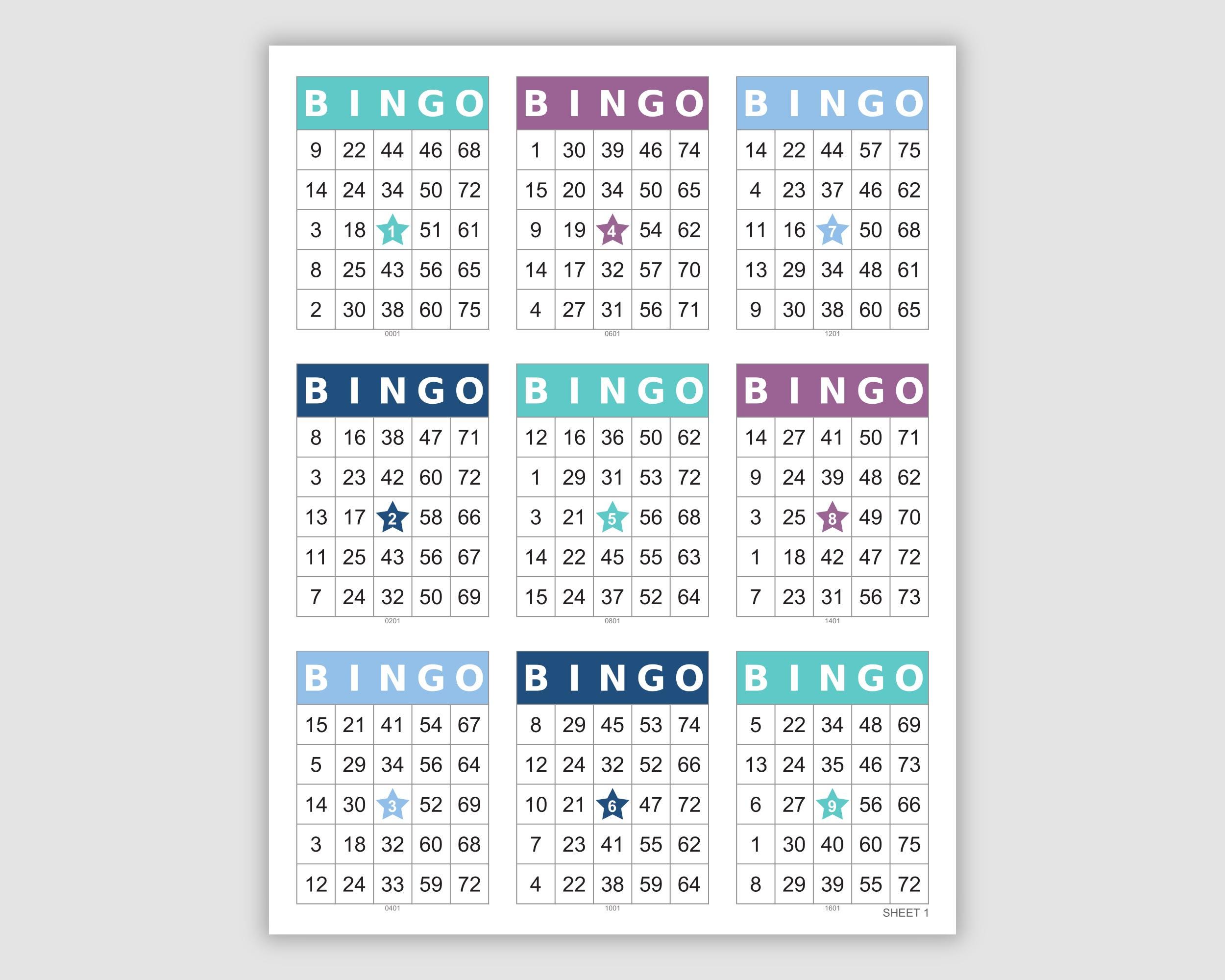 1800 Bingo Cards 9 per Page Game Numbered Pdf Download, Both Horizontal ...