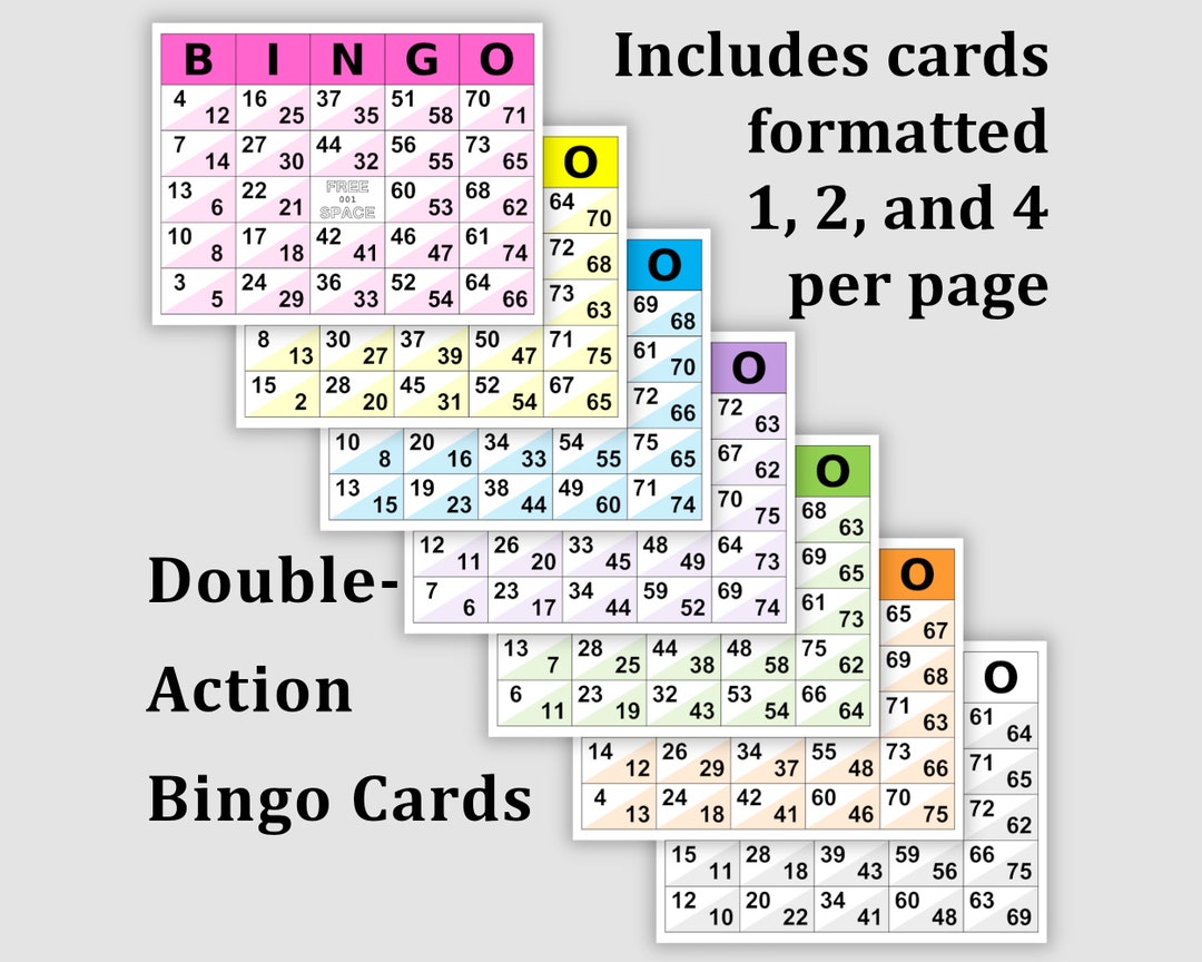 1400 Double Bingo Cards Pdf Download, 1, 2, and 4 per Page, Instant