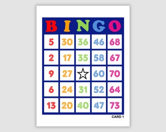 1000 Bingo Cards Pdf Download, 1, 2, and 4 Per Page, Instant Printable Fun Party Game, Colorful