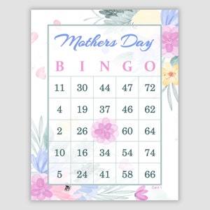 100 Mother's Day Bingo Cards Pdf Download, 1, 2, and 4 Per Page, 75 call, Instant Printable Fun Party Game