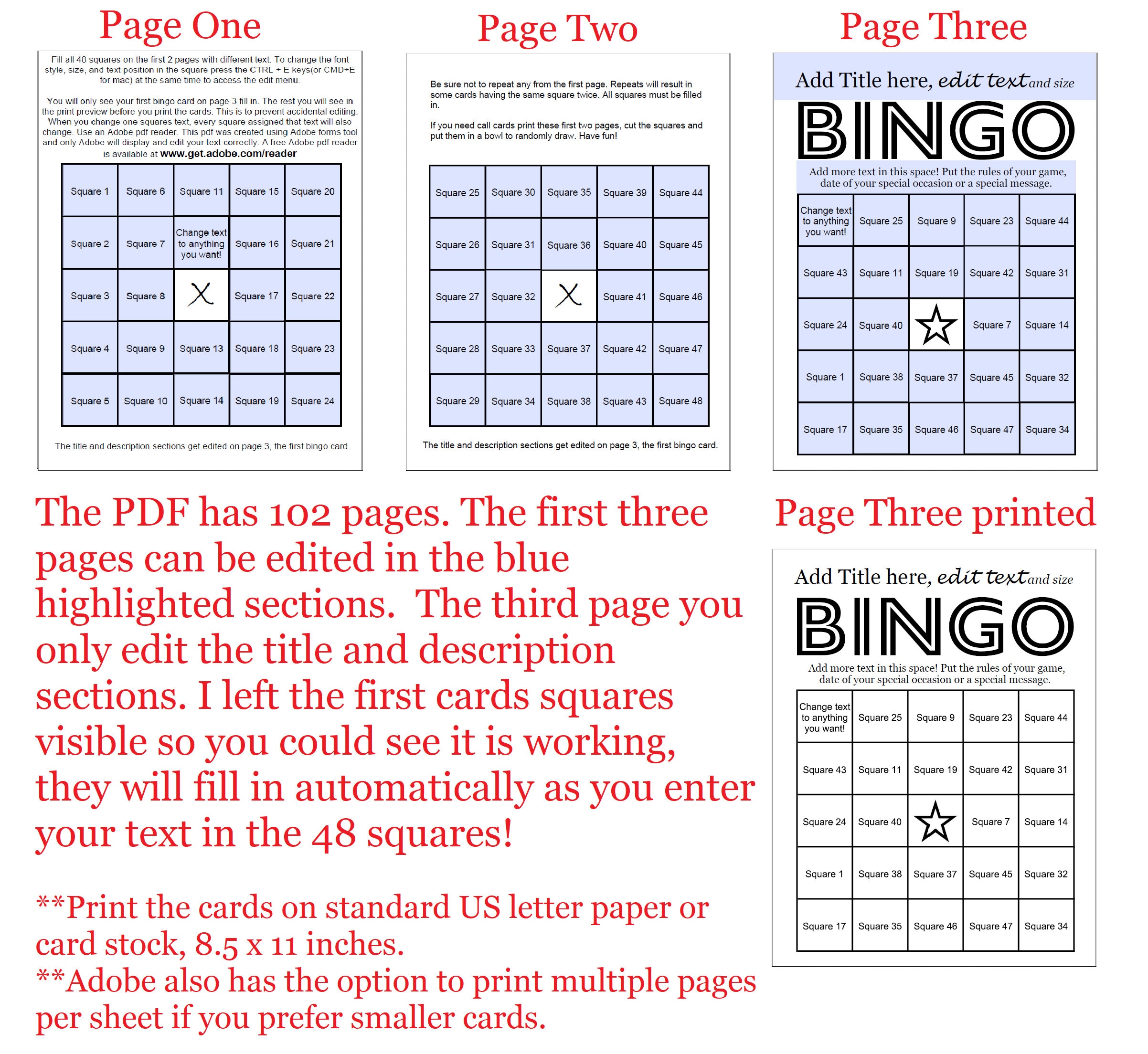 Bingo Card Maker makes 100 custom bingo cards 48 call items | Etsy