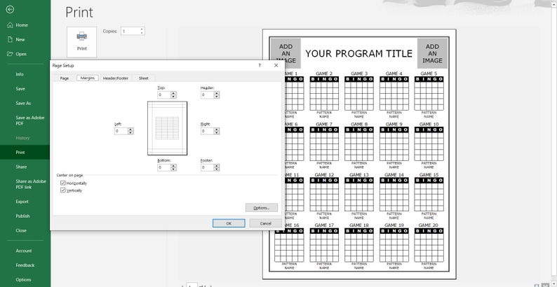 20 Game Editable Bingo Patterns, Create Your Own 20 Game Program Flyer ...