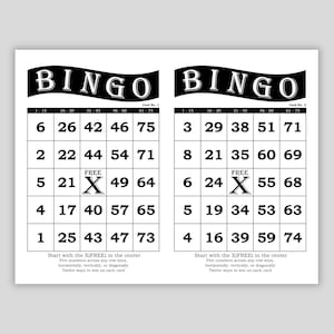 1000 Bingo Cards Pdf Download, 2 Per Page, Instant Printable Fun Party Game, Retro Black
