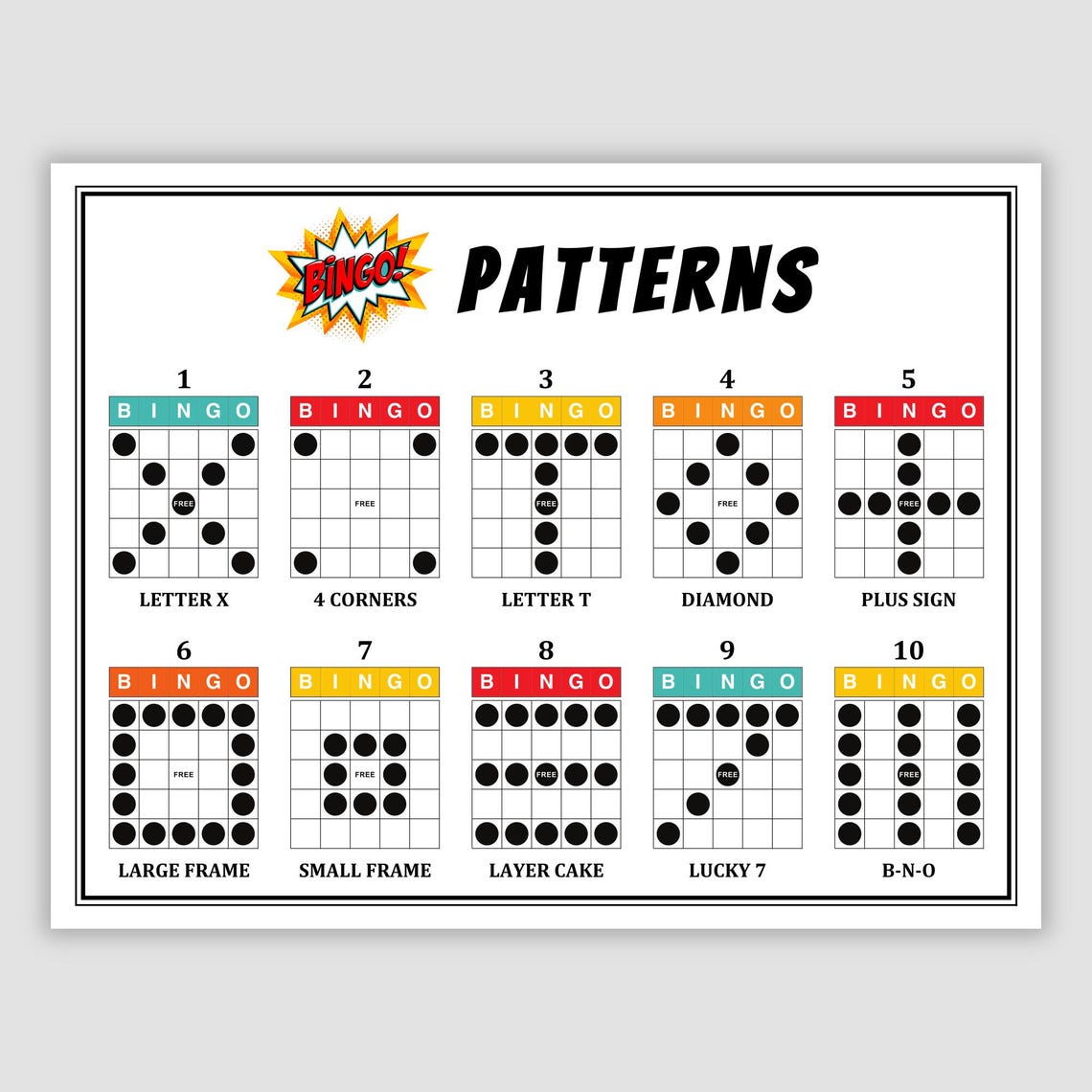 10 Game Bingo Patterns Program Flyer Bingo Patterns Printable Bingo ...
