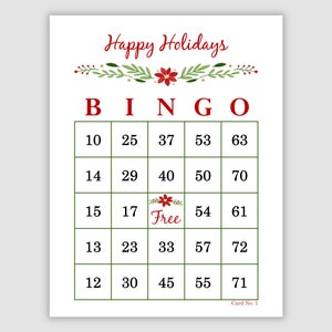 200 Happy Holidays Bingo Cards, 1, 2, and 4 Per Page, Fun Instant Printable Holiday Party Game Christmas Game Download Printable Game PDF