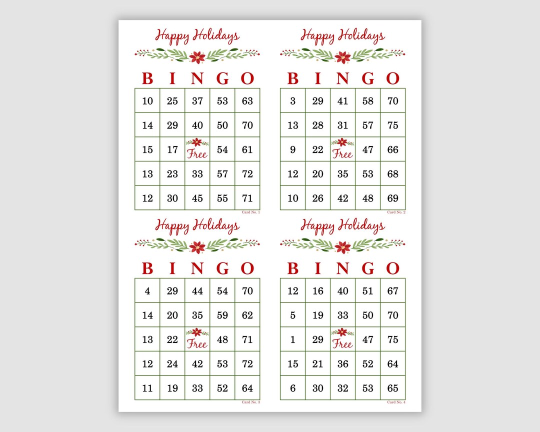1000 Happy Holidays Bingo Cards Pdf Download, 1, 2, and 4 per Page ...