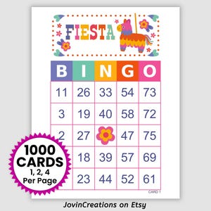 1000 Fiesta Bingo Cards Pdf Download, 1,2, and 4 Per Page, 75 call, Instant Printable Bingo Cards, Party Game, Cindo De Mayo, Piñata Fiesta