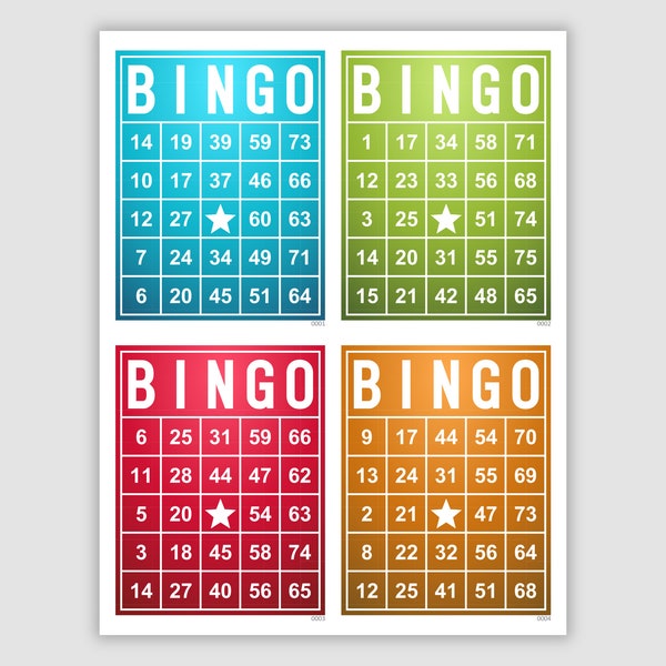 1000 Bingo Cards Pdf Download, 1, 2, and 4 Per Page, Instant Printable Fun Party Game, 4 Colors