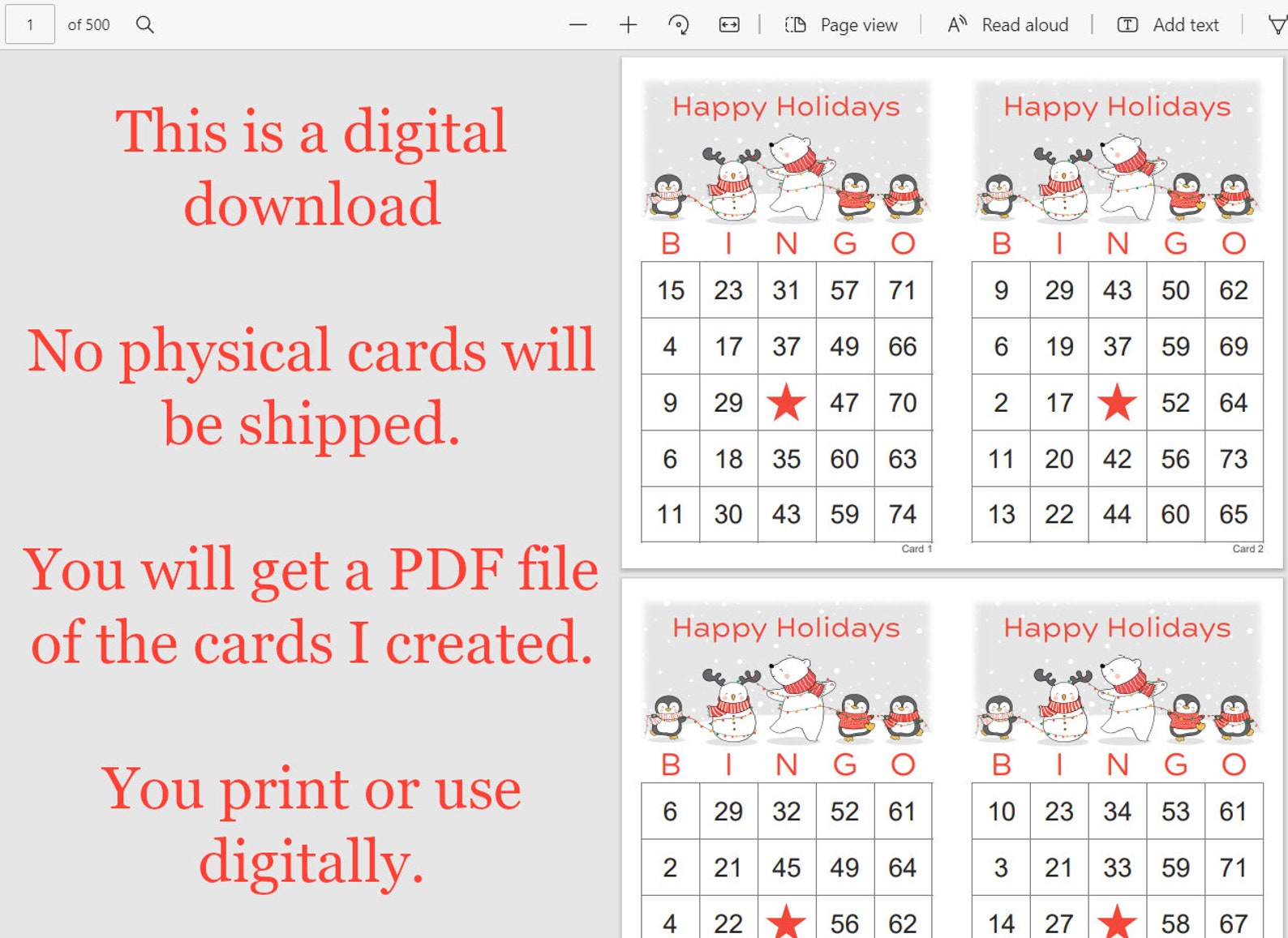 1000 Happy Holidays Bingo Cards Pdf Download 2 per Page - Etsy