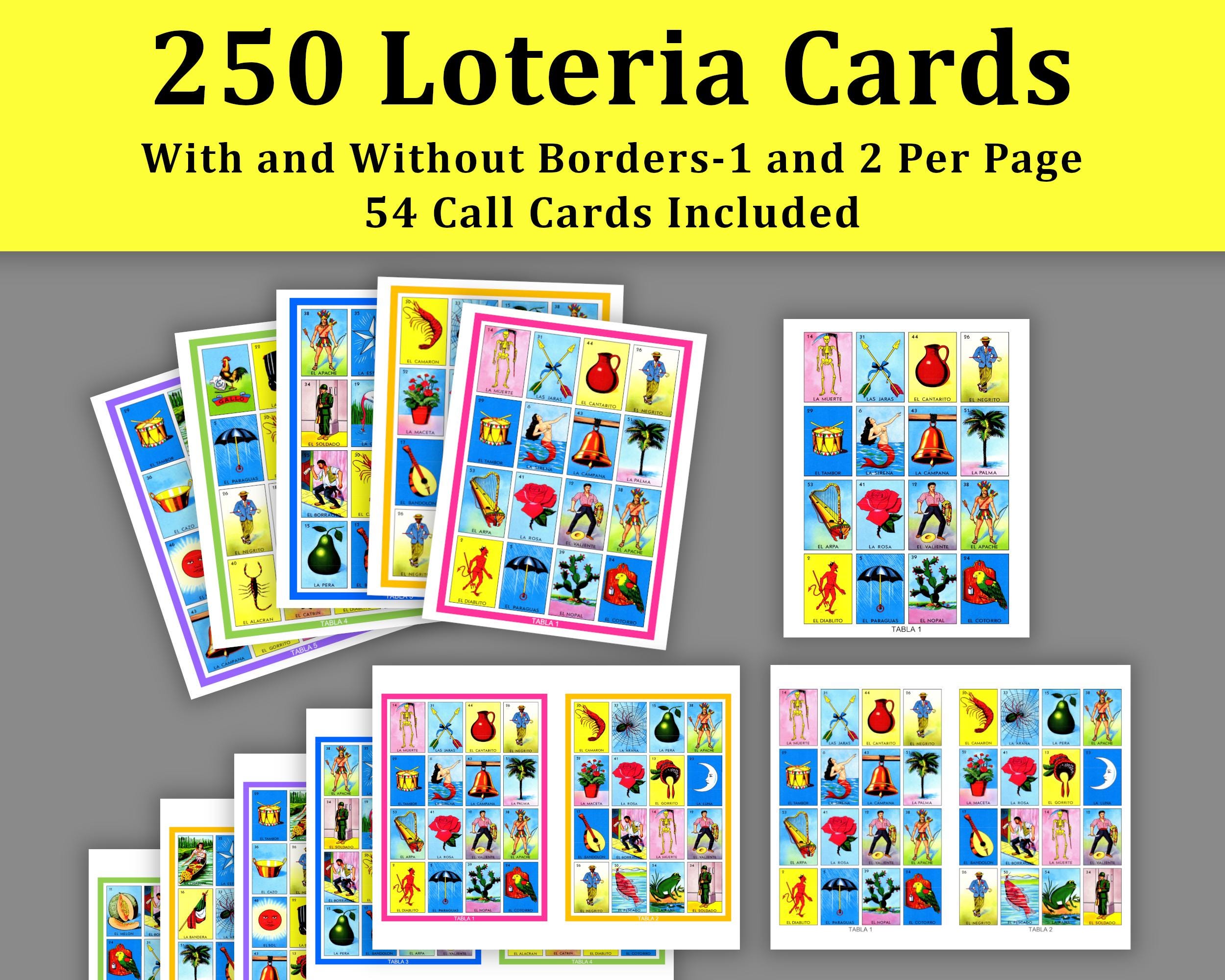 250 Loteria Cards Pdf Download, 1 and 2 Per Page, 54 Call, Instant Printable Fun Party Game, Mexican Cards Loteria Mexican Bingo Cards