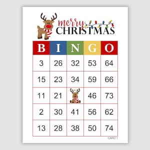 1000 Christmas Bingo Cards, 1, 2, and 4 Per Page, Reindeer Fun Printable Holiday Party Game Christmas Printable Christmas Game Download