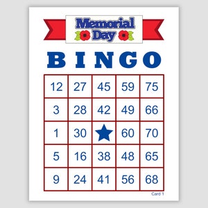 100 Memorial Day Bingo Cards, Pdf Download, 1, 2, and 4 Per Page, Instant Printable Fun Patriotic Party Game