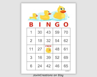 1000 Bingo Cards Pdf Download, 1, 2, and 4 Per Page, Instant Printable Fun Party Game, Yellow Rubber Ducks, Plastic Ducks, Rubber Duckies