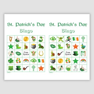 200 St. Patrick's Day Picture Bingo Cards, 2 Per Page, Instant Printable Pdf Download, Fun Party Game