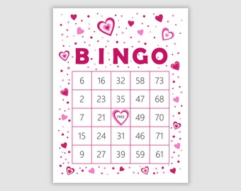 1000 Bingo Cards Pdf Download, 1 and 2 Per Page, Instant Printable Fun Valentine's Day Party Game, Hearts