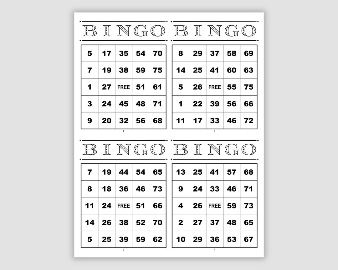 1000 Bingo Cards Pdf Download, 4 per Page, Instant Printable Fun Party ...