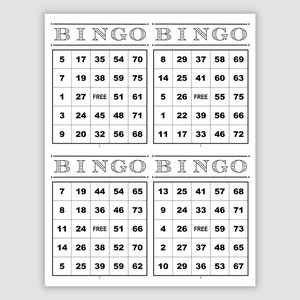 1000 Bingo Cards Pdf Download, 4 Per Page, Instant Printable Fun Party Game, Black