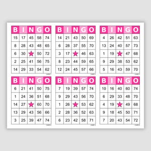 1200 Bingo Cards Pdf Download, 1, 2, 4, and 6 Per Page, Instant Printable Fun Party Game, Simple Colorful, Large Print Bingo, Pink