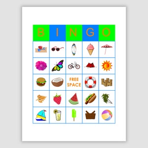 100 Summer Bingo Cards Pdf Download, 1 Per Page, Instant Printable Fun Party Game