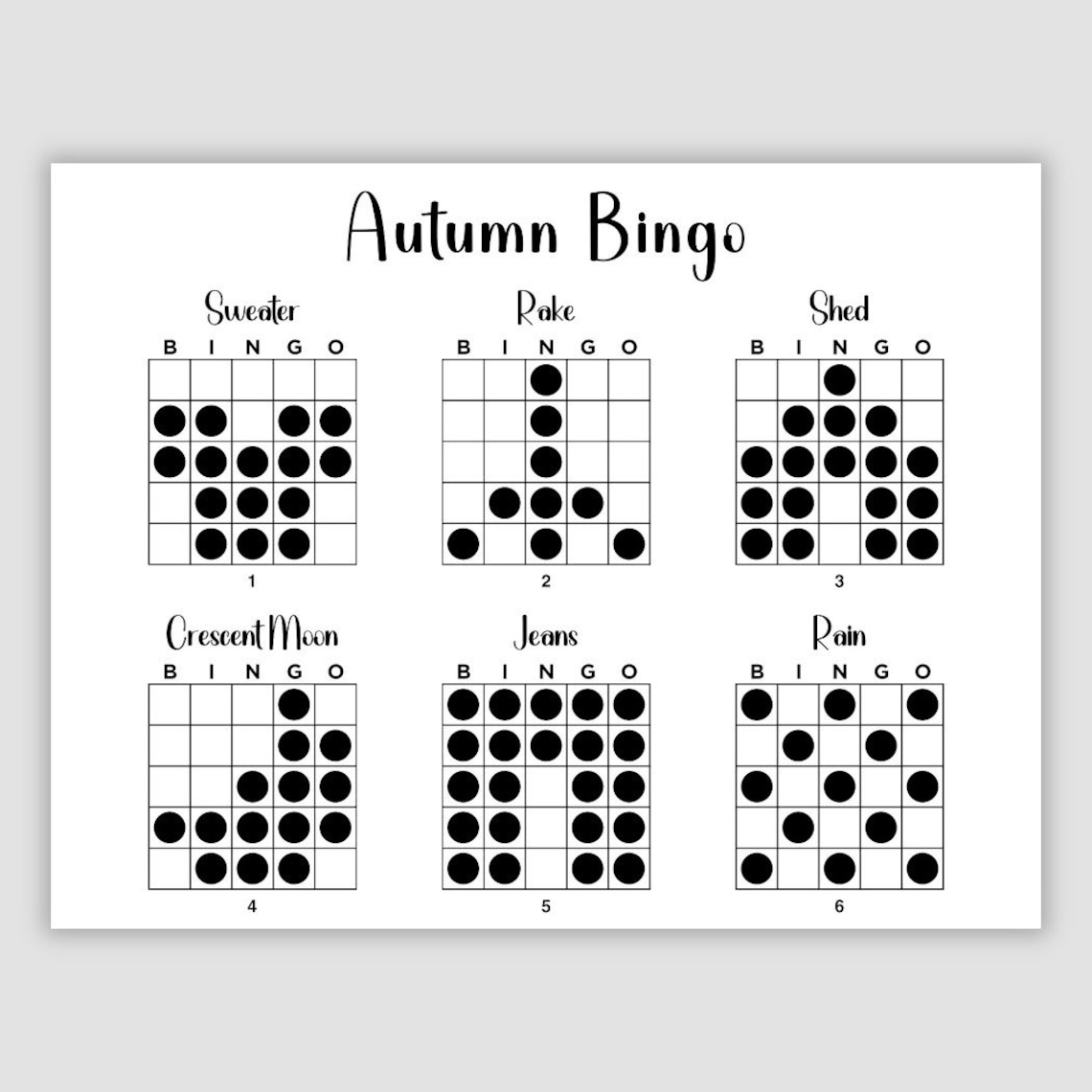6 Autumn Bingo Patterns Program Flyer, Fall Bingo Patterns, Instant ...