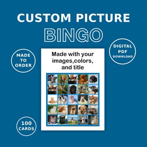 100 Custom Bingo Cards, Photo Bingo Cards Made To Order As A Digital PDF Download, I Make Them, Email The PDF To You, You Print
