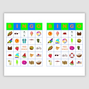 200 Summer Picture Bingo Cards Pdf Download, 2 Per Page, Instant Printable Fun Party Game