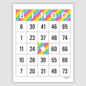 600 Bingo Cards Pdf Download, 1, 2, 4, and 6 Per Page, Instant Printable Fun Party Game, Pride Bingo, Rainbow Bingo, Colorful Striped Bingo