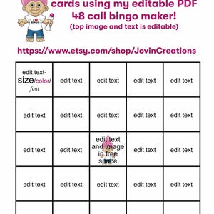 Custom Bingo Template, 50 Cards Automatically Fill, 48 Call, Top and ...