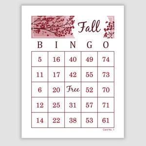 1000 Fall Bingo Cards Pdf Download, 1 Per Page, Instant Printable Fun Party Game