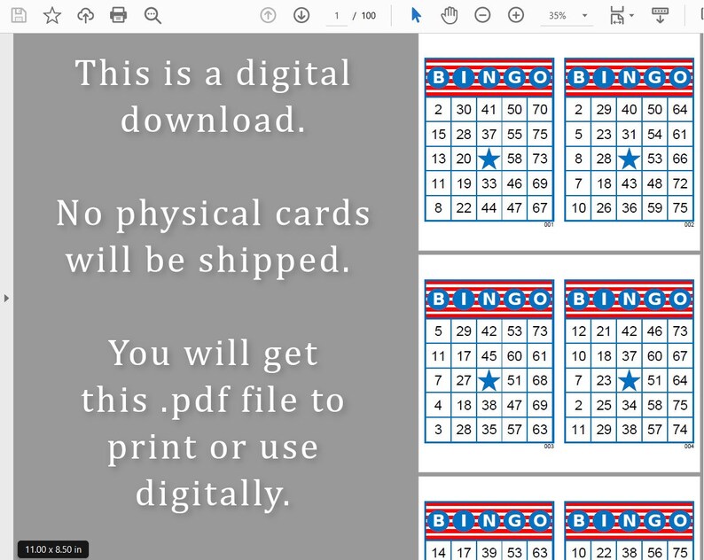 200 Patriotic Bingo Cards Pdf Download, 1, 2, and 4 per Page, Instant ...
