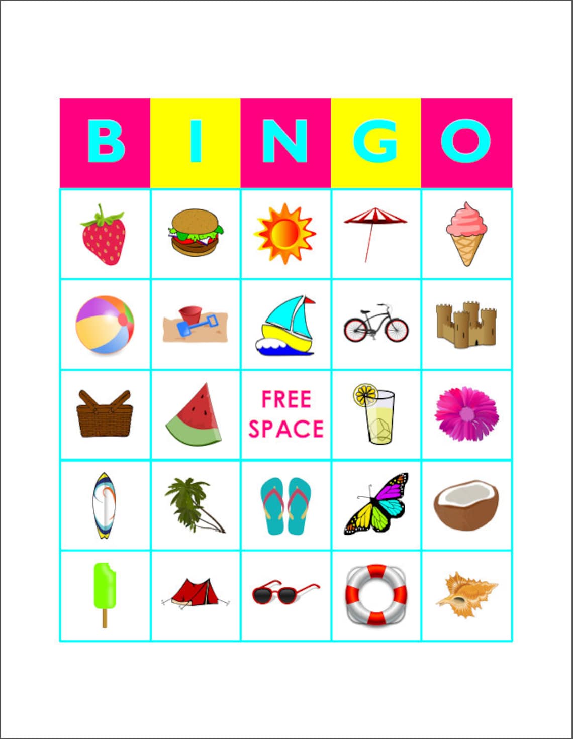 100 Printable Summer Themed Picture Bingo Cards prints 1 per Etsy