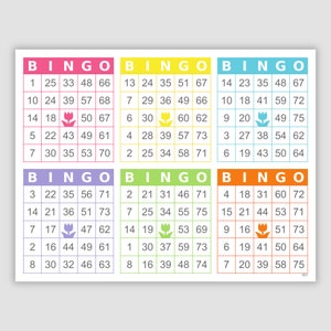 3000 Bingo Cards, Pdf Download, 6 Per Page, 75 Call, Instant Printable Fun Party Game, 6 Colors, Includes Numbered Game File