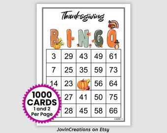 200 Thanksgiving Bingo Cards, 1 and 2 Per Page, Instant Printable Fun Fall Bingo or Thanksgiving Party Game Holiday Bingo Cards Pdf Download