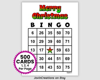 500 Christmas Bingo Cards, 1, 2, and 4 Per Page, Instant Printable Download Fun Holiday Party Game Christmas Printable Game Download