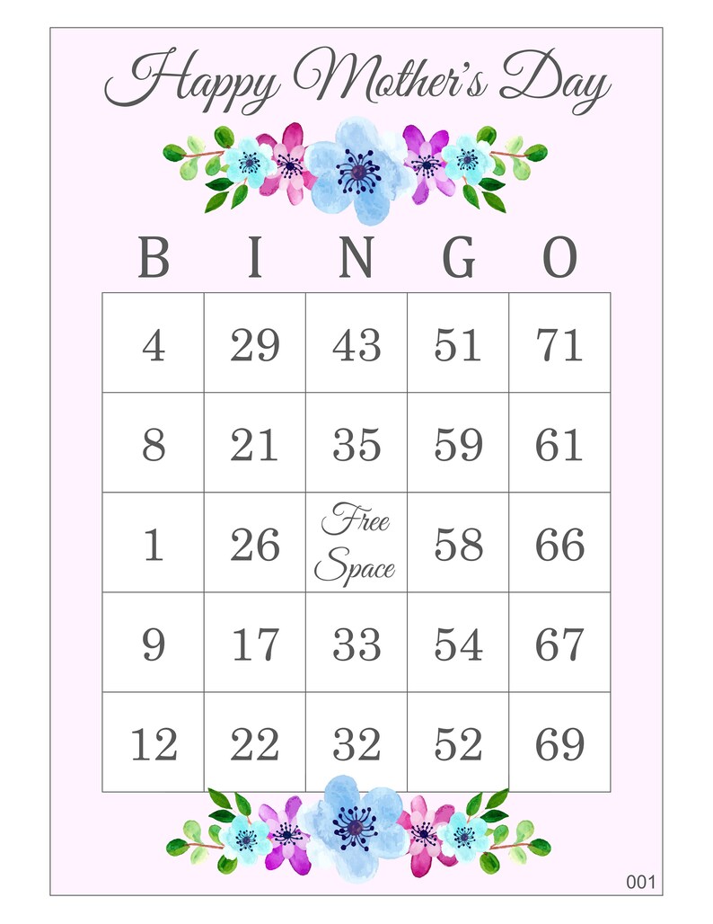 Mother&rsquo;s Day Bingo Cards 100 Cards Prints 1 and 2 per | Etsy