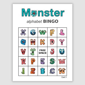 100 Bingo Cards Pdf Download, Instant Printable Fun Monster Alphabet Game, Halloween Bingo, Memory Card Game