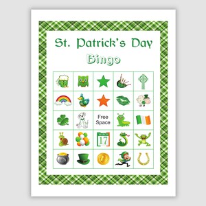 50 St. Patrick's Day Picture Bingo Cards, 1 Per Page, Instant Printable Pdf Download, Fun Party Game, plaid