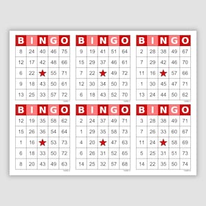 1200 Bingo Cards Pdf Download, 1, 2, 4, and 6 Per Page, Instant Printable Fun Party Game, Simple Colorful, Large Print Bingo, Red