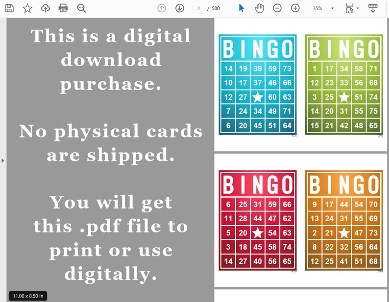 Bingo Ranges 1000 Bingo Cards Pdf Download, 1, 2, and 4 per Page, Instant Printable ...